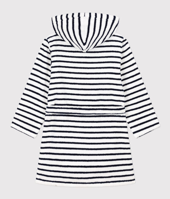 Peignoir rayé en éponge enfant blanc LAIT/bleu MEDIEVAL