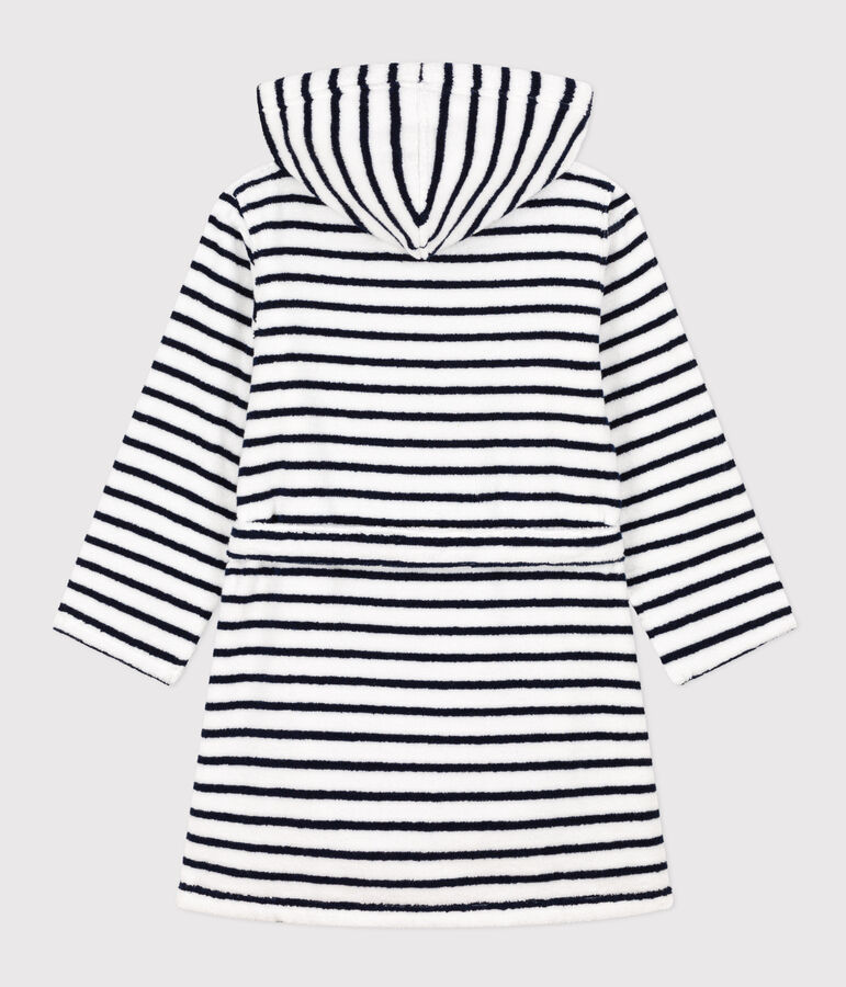 Peignoir ray&eacute; en &eacute;ponge enfant blanc/bleu