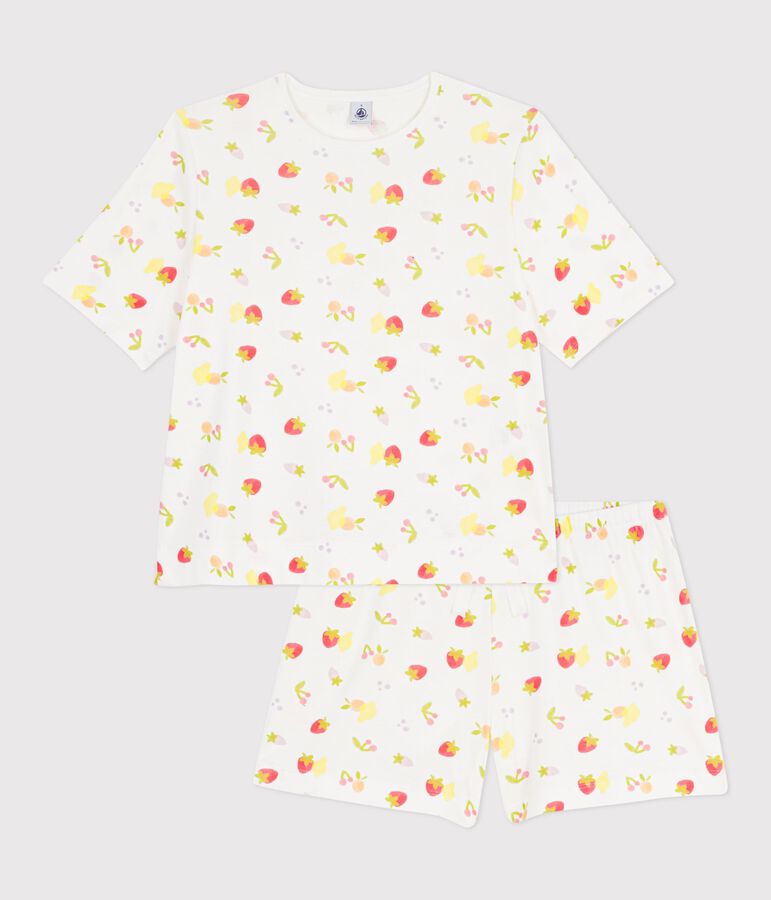 Pyjama short femme en coton imprim&eacute; fruits blanc/multicouleur