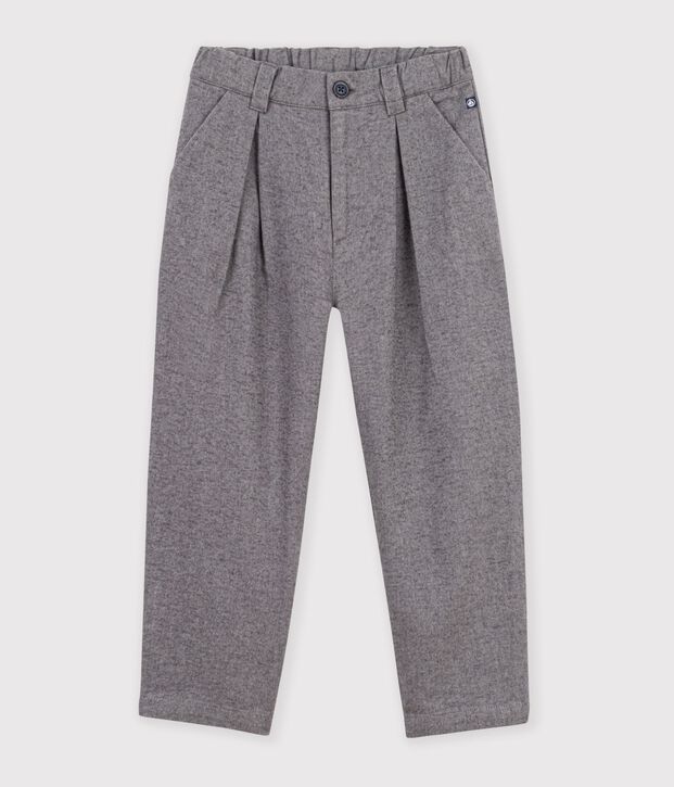 Pantalon &agrave; pinces enfant en flanelle de coton gris