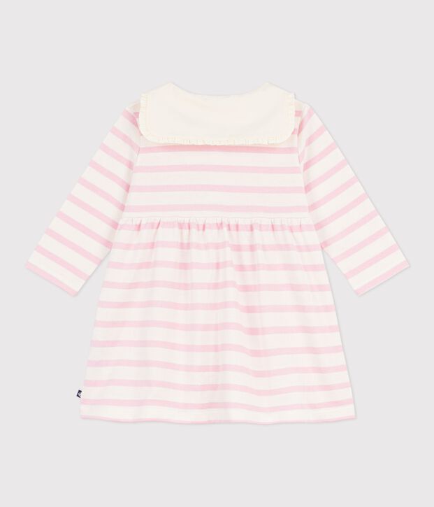 Robe marini&egrave;re b&eacute;b&eacute; en coton manches longues et col marin rose/rose