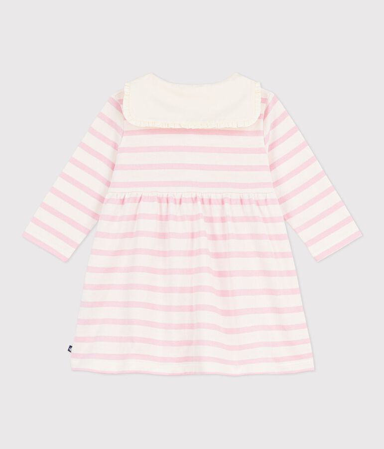 Robe marini&egrave;re b&eacute;b&eacute; en coton manches longues et col marin rose MILK/ MARQUISE