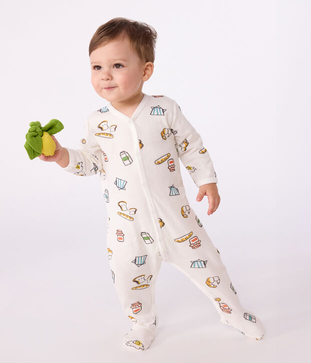 Pyjama b&eacute;b&eacute; en tubique imprim&eacute; blanc/multicouleur