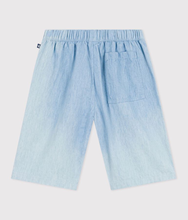 Bermuda short enfant en coton uni bleu BLEU CLAIR