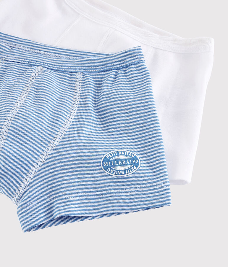 Lot de 2 boxers milleraies bleues petit gar&ccedil;on en c&ocirc;te multicouleur