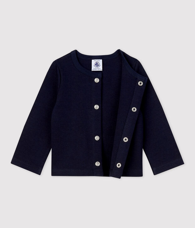 Cardigan uni en jersey &eacute;pais bio b&eacute;b&eacute; bleu marine