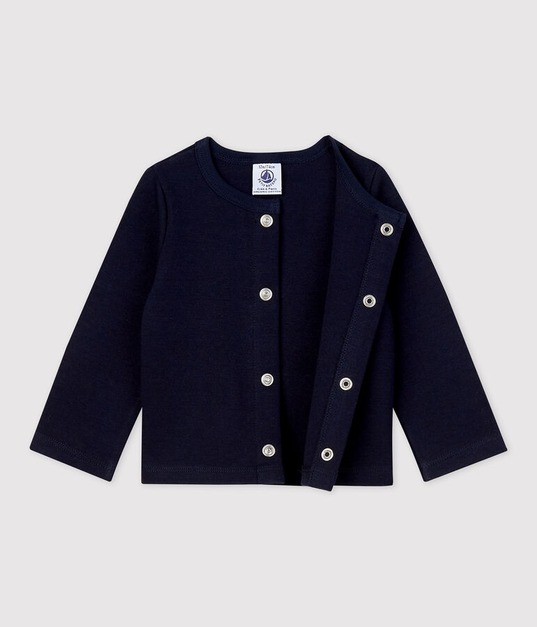 Cardigan uni en jersey &eacute;pais bio b&eacute;b&eacute; bleu