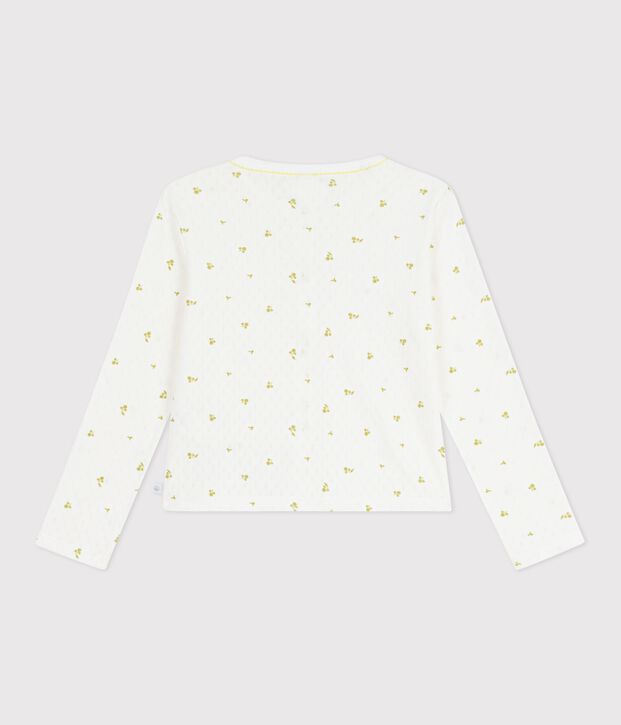 Cardigan enfant en coton imprim&eacute; fleurs blanc/multicouleur