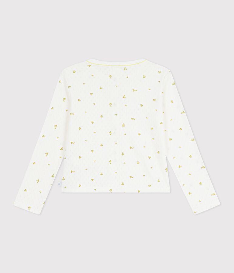 Cardigan enfant en coton imprim&eacute; fleurs blanc/multicouleur