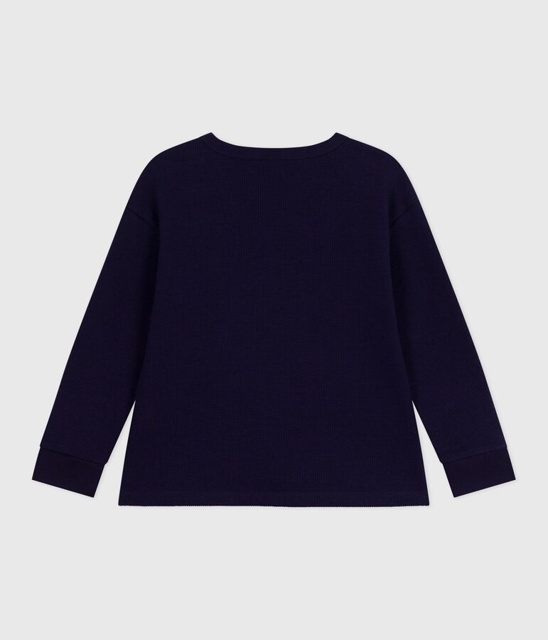 Tee-shirt enfant manches longues en coton uni bleu SOIR