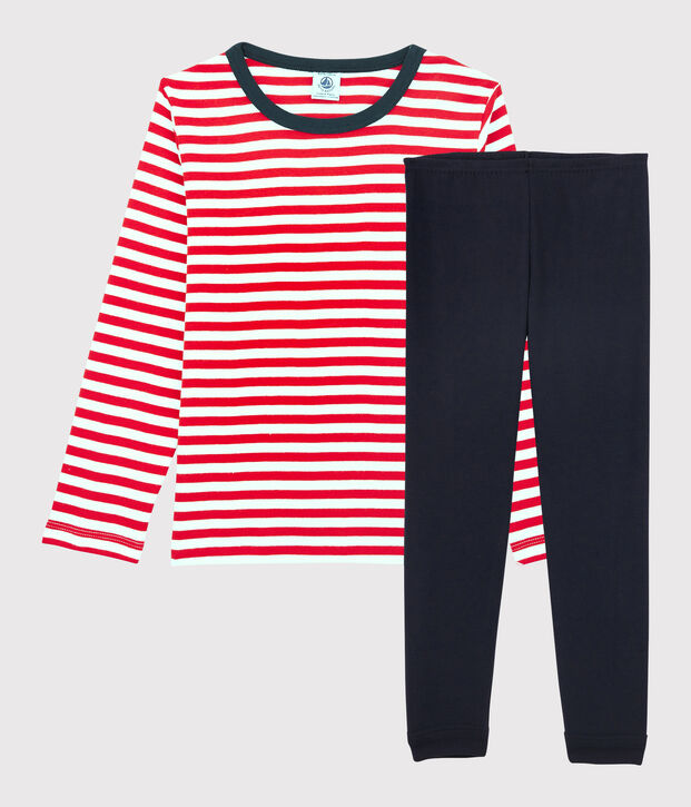 Pyjama rayures rouges petit gar&ccedil;on en coton biologique rouge/multicouleur