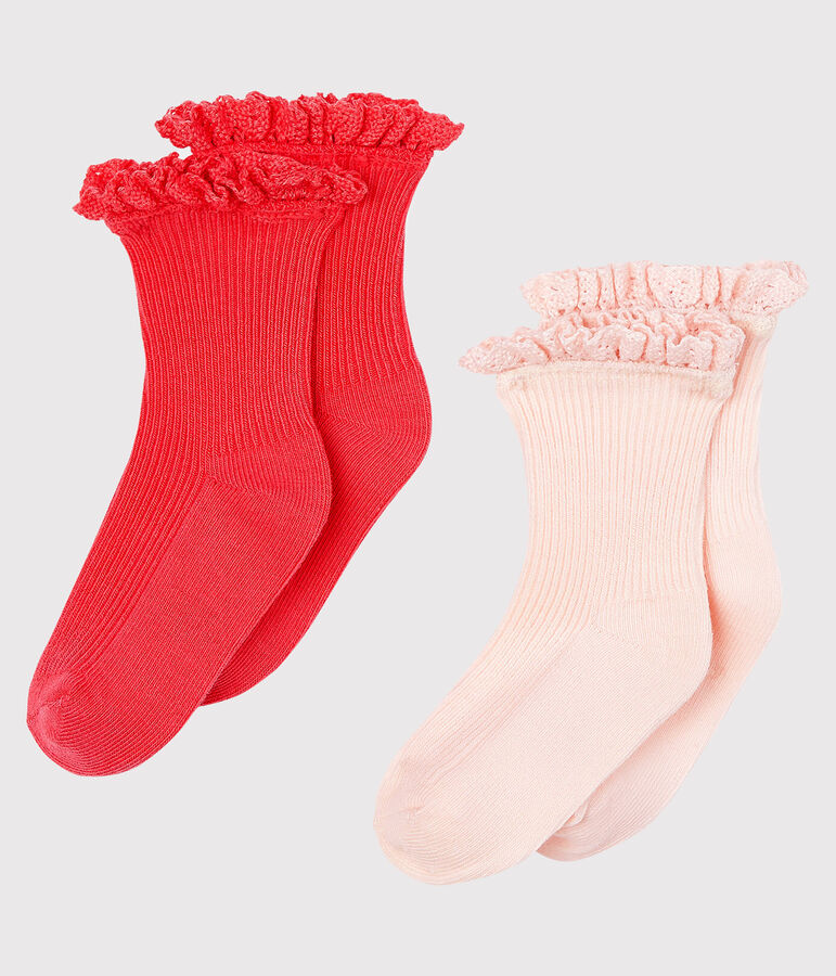 Lot de 2 paires de chaussettes dentelle b&eacute;b&eacute; fille rose