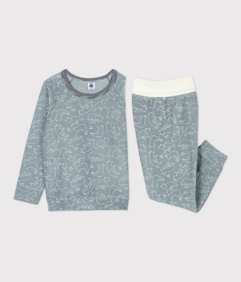 Pyjama ours en bouclette &eacute;ponge gratt&eacute;e enfant SEDUMBLUE/ MARSHMALLOW