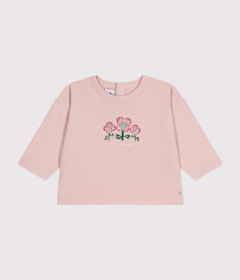 Tee-shirt manches longues en coton b&eacute;b&eacute; rose SALINE
