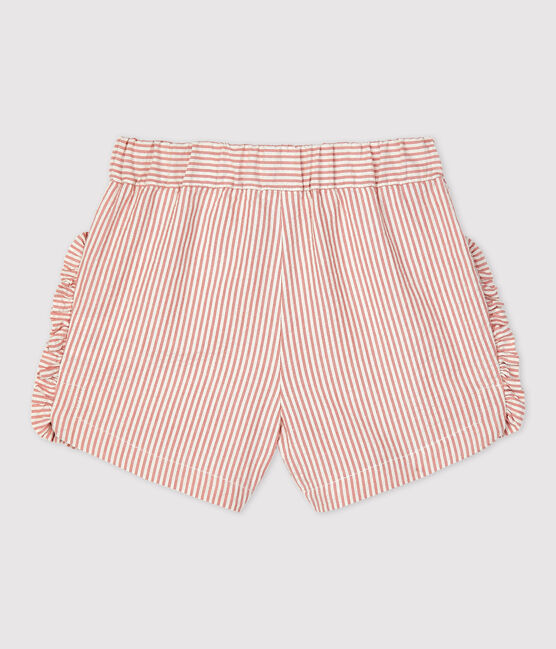 Short rayé en seercucker bio bébé rose PAPAYE/ MARSHMALLOW