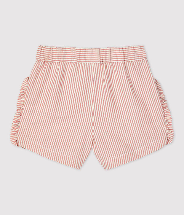 Short ray&eacute; en seercucker bio b&eacute;b&eacute; rose/blanc