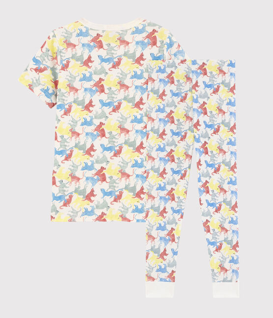Pyjama imprimé chats petit garçon en coton biologique blanc MARSHMALLOW/blanc MULTICO