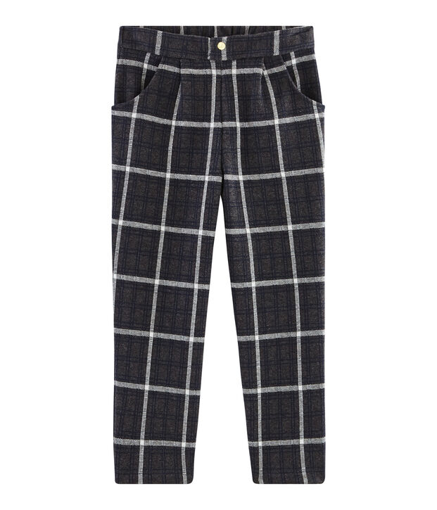 Pantalon maille &agrave; carreaux enfant fille gris/multicouleur