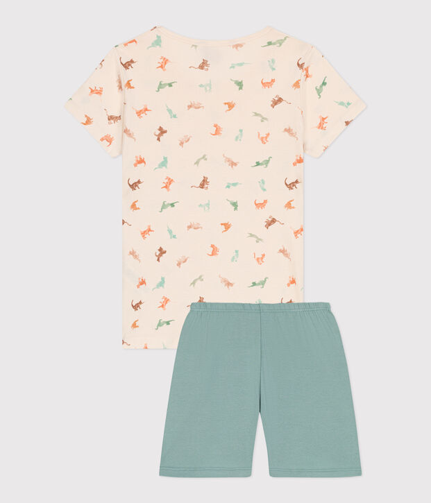 Pyjama short enfant en coton vert/multicouleur