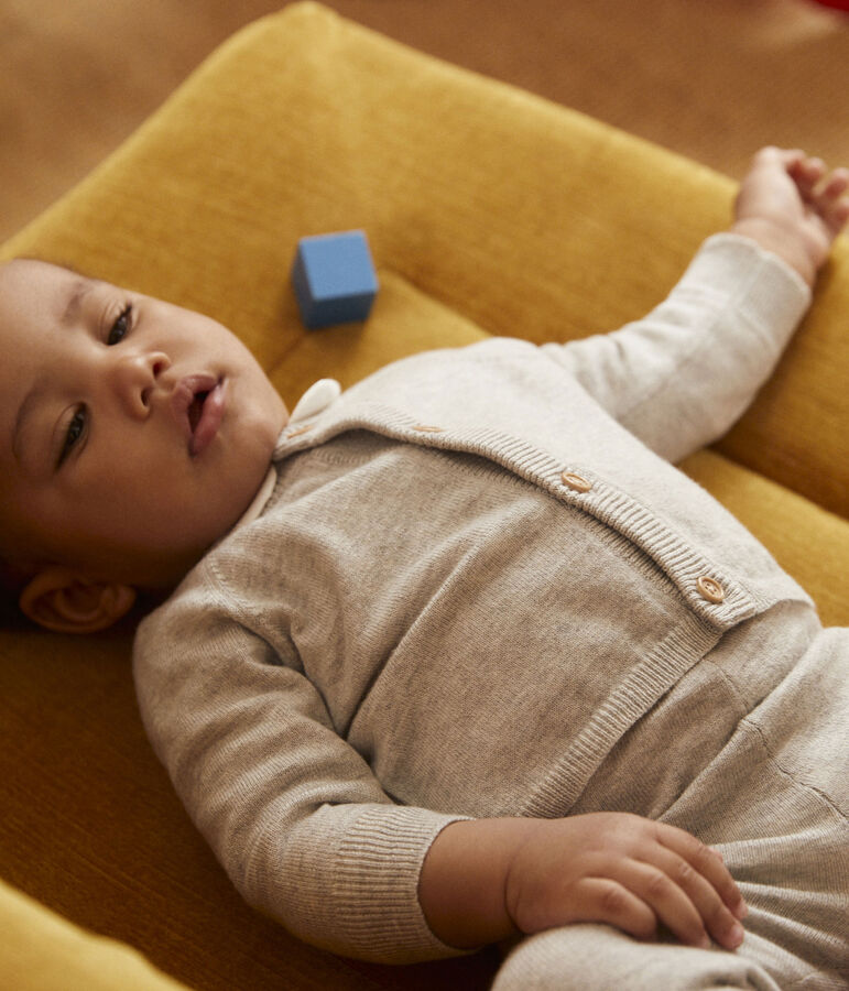 Ensemble 2 pi&egrave;ces b&eacute;b&eacute; en tricot laine et coton gris BELUGA CHINE