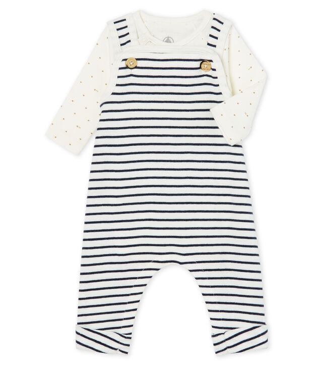 Ensemble deux pi&egrave;ces b&eacute;b&eacute; gar&ccedil;on en c&ocirc;te blanc/bleu