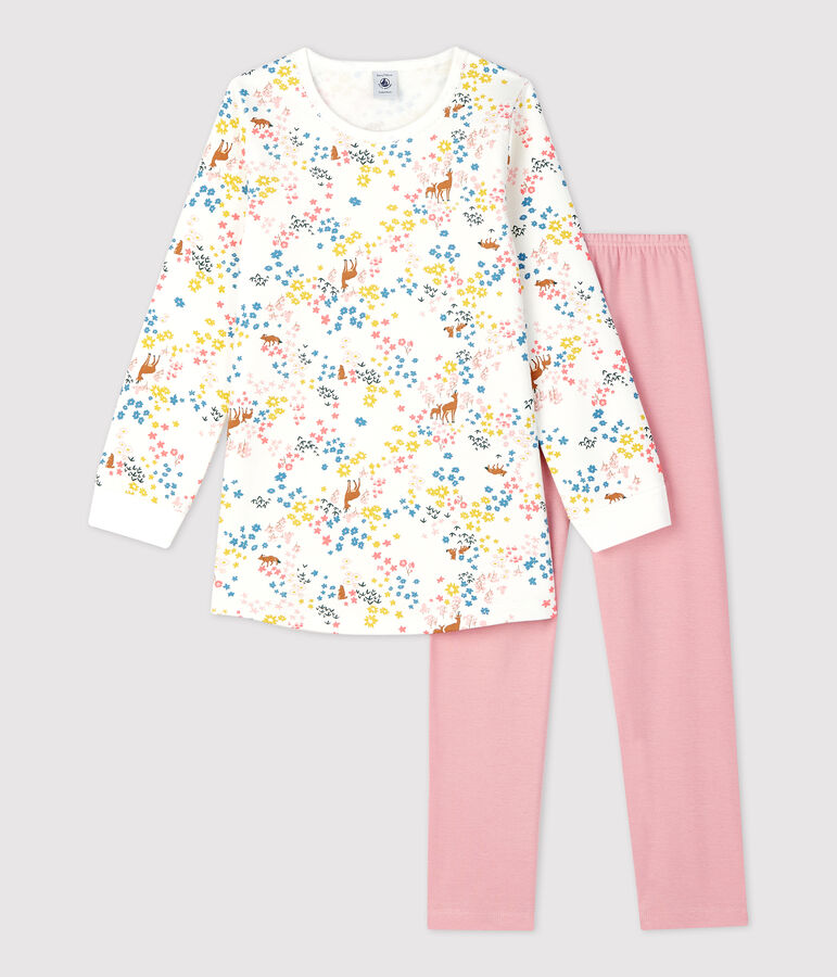 Chemise de nuit imprim&eacute; fleuri petite fille en coton blanc MARSHMALLOW/blanc MULTICO