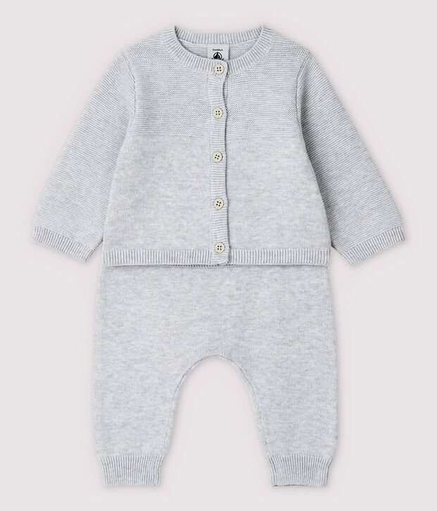 Ensemble 2 pi&egrave;ces gris b&eacute;b&eacute; en tricot de coton biologique gris