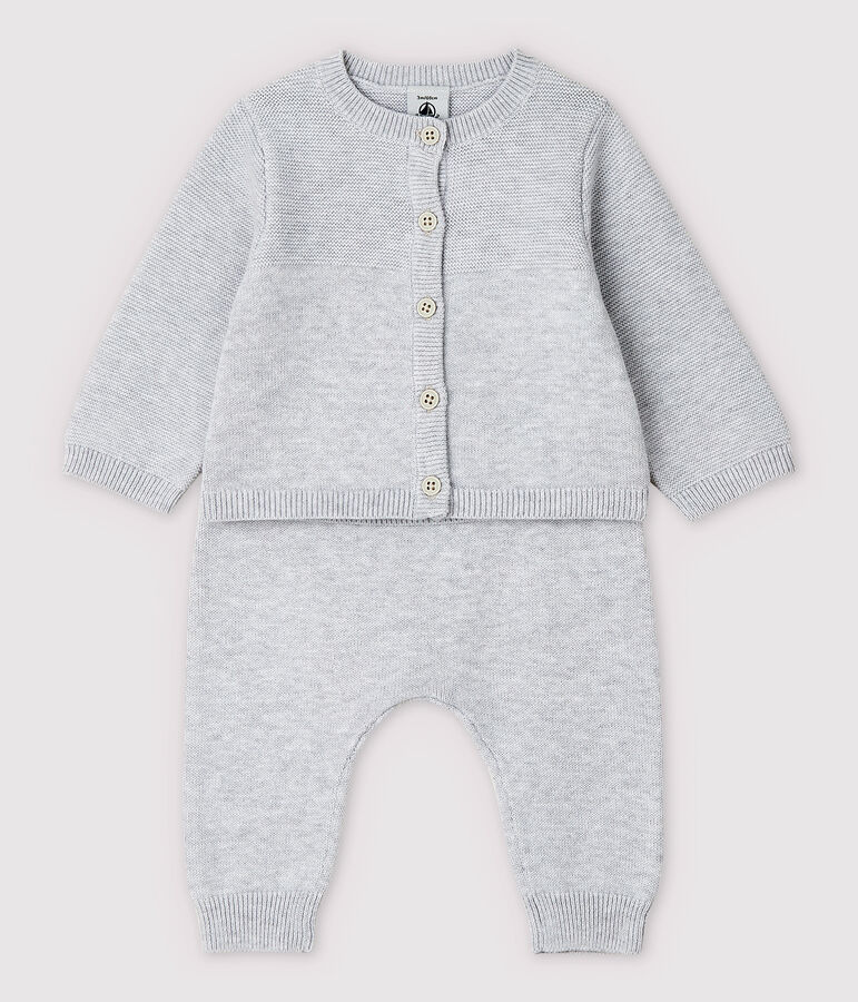 Ensemble 2 pi&egrave;ces gris b&eacute;b&eacute; en tricot de coton biologique gris POUSSIERE CHINE
