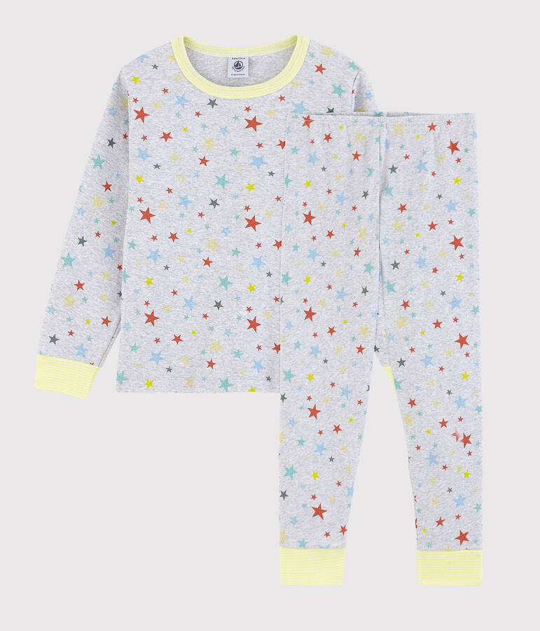 Pyjama gris chin&eacute; &agrave; &eacute;toiles petit gar&ccedil;on en coton gris/multicouleur