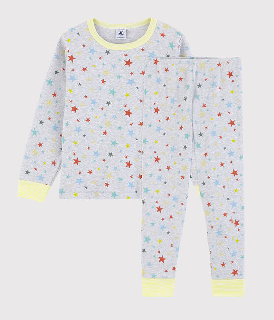Pyjama gris chiné à étoiles petit garçon en coton gris POUSSIERE/blanc MULTICO