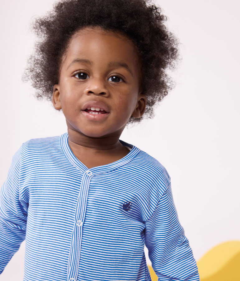 Pyjama b&eacute;b&eacute; en coton &agrave; rayures bleu/blanc