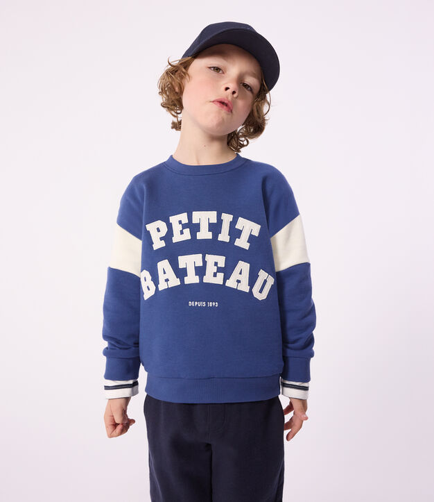 Sweatshirt enfant en coton bleu/&eacute;cru