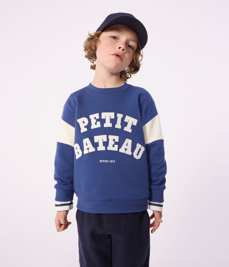 Sweatshirt enfant en coton bleu/&eacute;cru