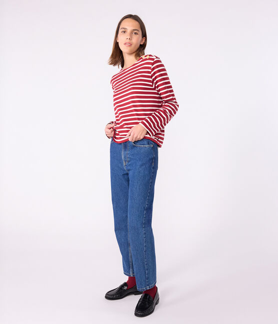 Marinière femme en coton rouge AMARANTE/ MILK