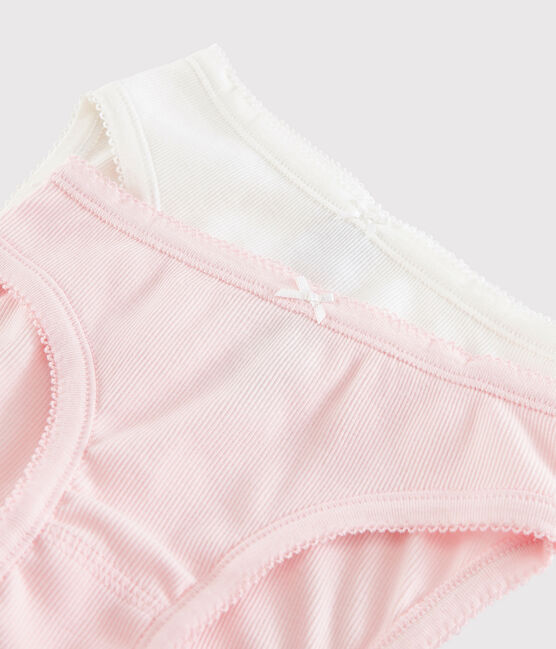 Lot de 2 culottes blance et rose petite fille en coton côtelé variante 1