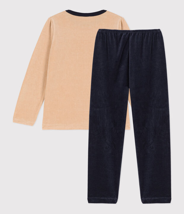 Pyjama petit gar&ccedil;on en velours beige/multicouleur
