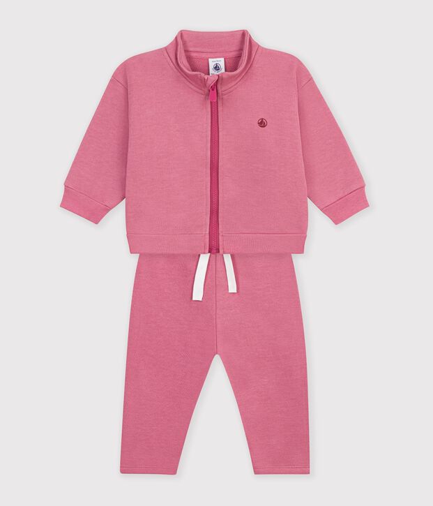 Ensemble sweatshirt et pantalon b&eacute;b&eacute; en coton uni rose