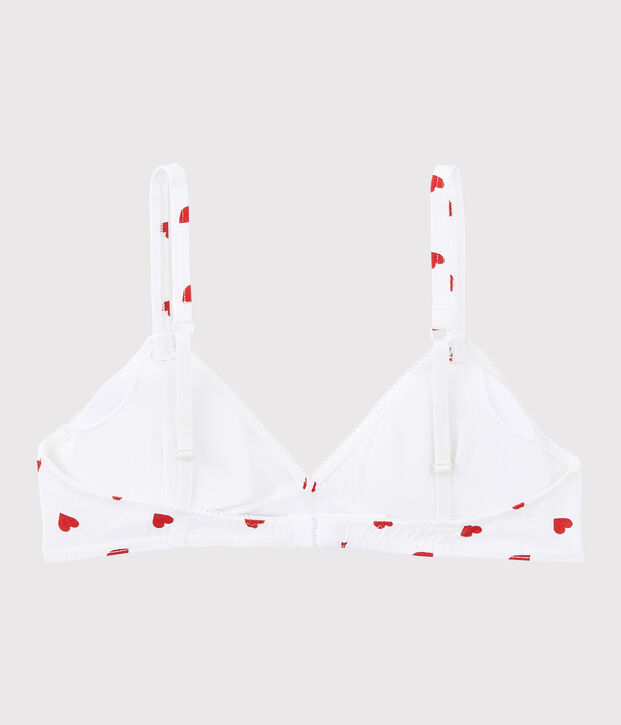 Soutien-gorge padd&eacute; c&oelig;ur rouge fille en coton biologique  et elasthanne blanc/rouge