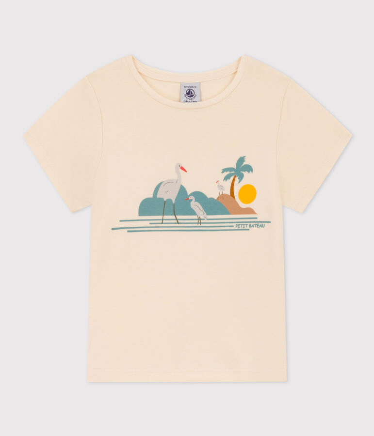 Tee-shirt imprim&eacute; en coton enfant fille &eacute;cru/multicouleur