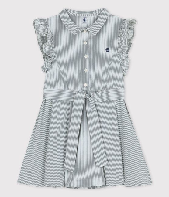 Robe sans manche en seersucker bio enfant fille bleu BRUT/blanc MARSHMALLOW