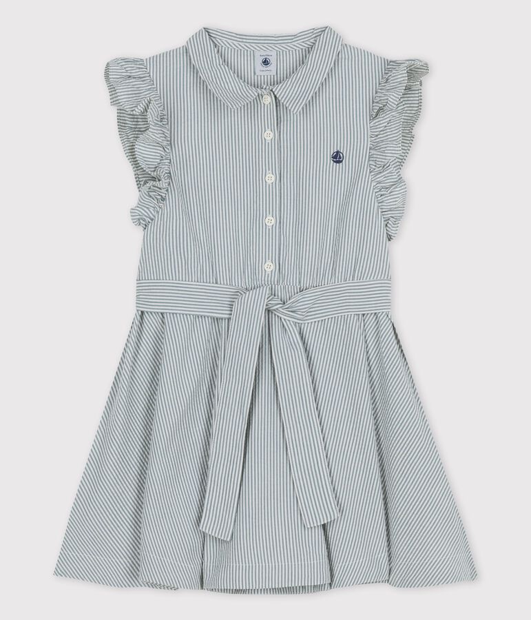 Robe sans manche en seersucker bio enfant fille vert/blanc