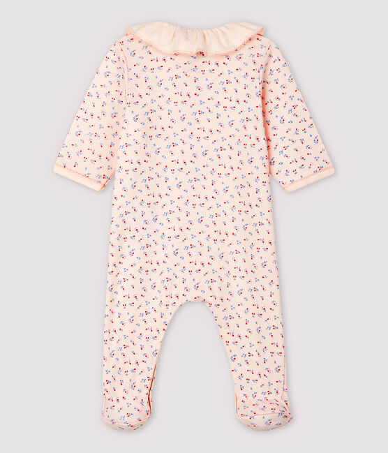 Dors-bien rose à col bébé en coton biologique rose FLEUR/blanc MULTICO