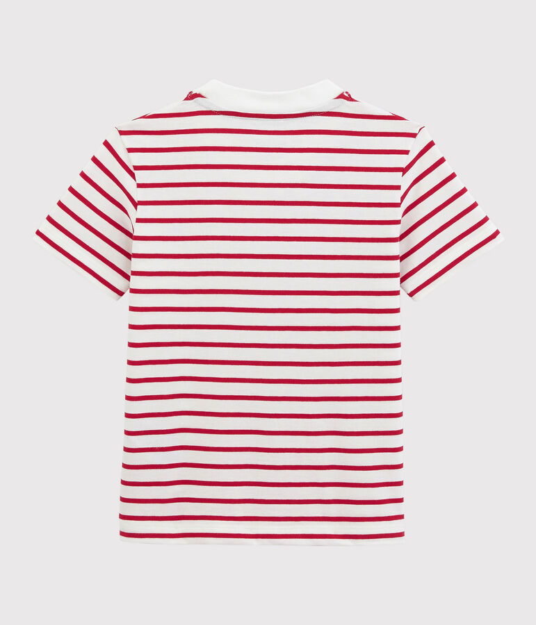 Tee-shirt manches courtes en jersey enfant gar&ccedil;on blanc MARSHMALLOW/rouge TERKUIT