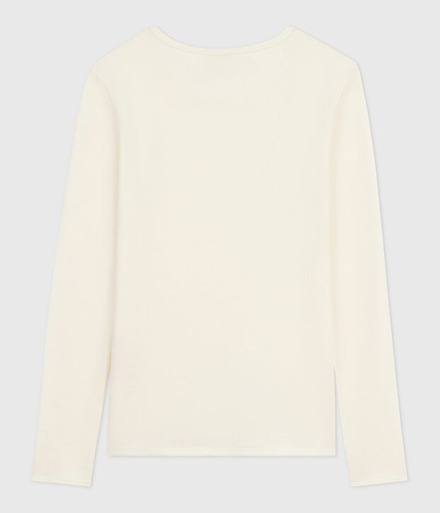 Tee-shirt femme en laine et coton manches longues beige