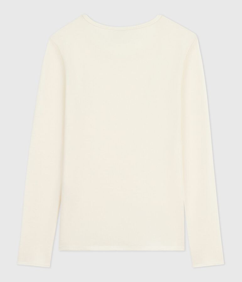 Tee-shirt femme en laine et coton manches longues beige ECRU