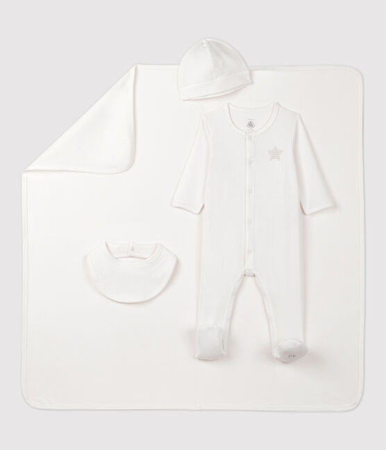 Coffret cadeau naissance blanc bébé en coton biologique variante 1