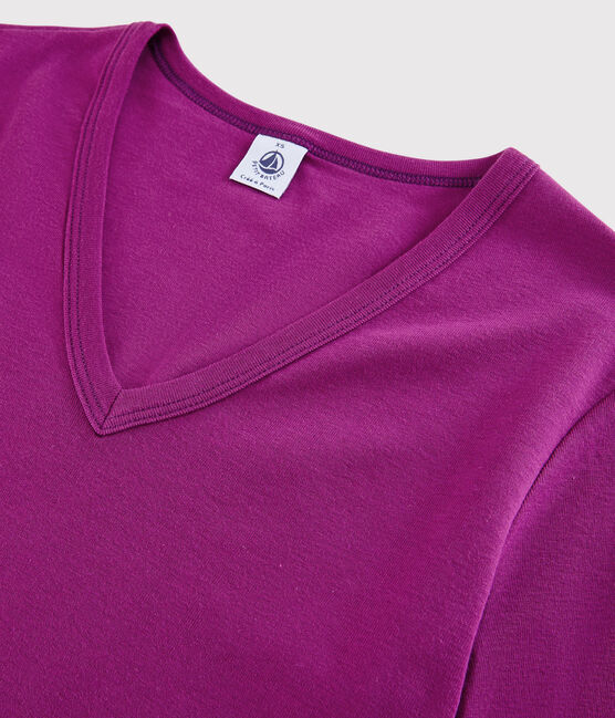 T-shirt col V iconique en coton Femme violet HIBISCUS