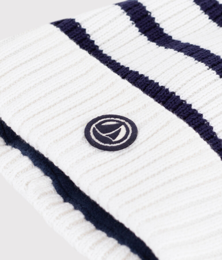 Bonnet enfant ray&eacute; en tricot doubl&eacute; en polaire bleu MARSHMALLOW/ SOIR