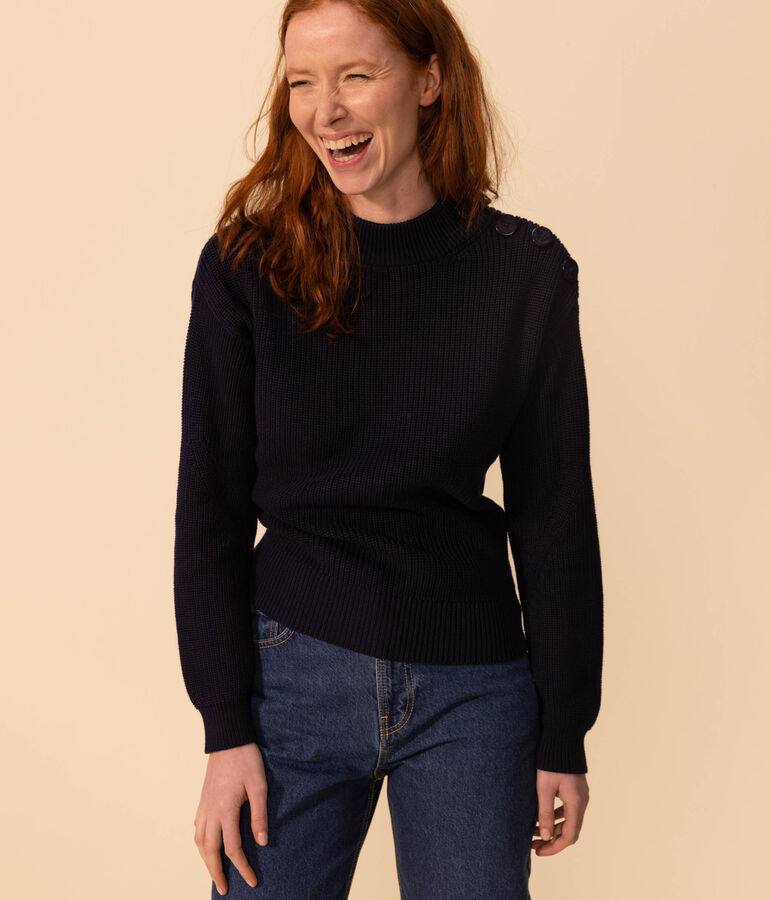 Pull en c&ocirc;te anglaise en coton Femme bleu