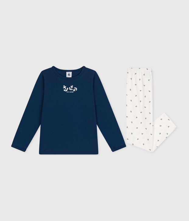 Pyjama enfant en coton manches longues bleu/multicouleur
